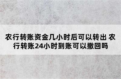 农行转账资金几小时后可以转出 农行转账24小时到账可以撤回吗